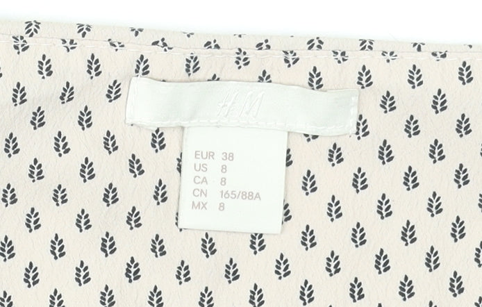 H&M Women Beige Geometric Short Sleeve Blouse Size 10