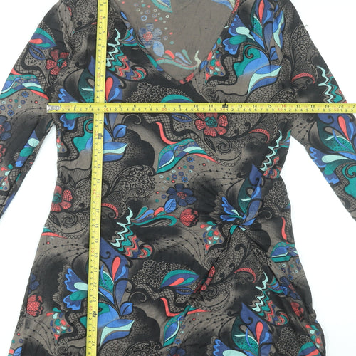 Fat Face Womens Multicoloured Size 14 Wrap Dress Long Sleeve V-Neck