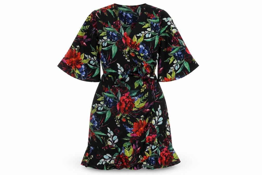 Front view of Next Women’s Multicoloured Floral Wrap Dress, size UK 8