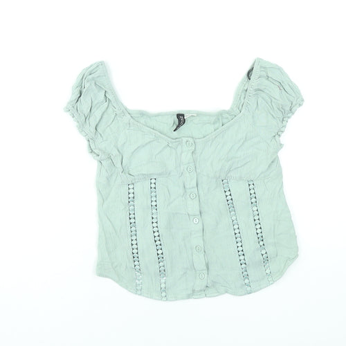 H&M Divided Women's Green Cropped Button Blouse Size 8
