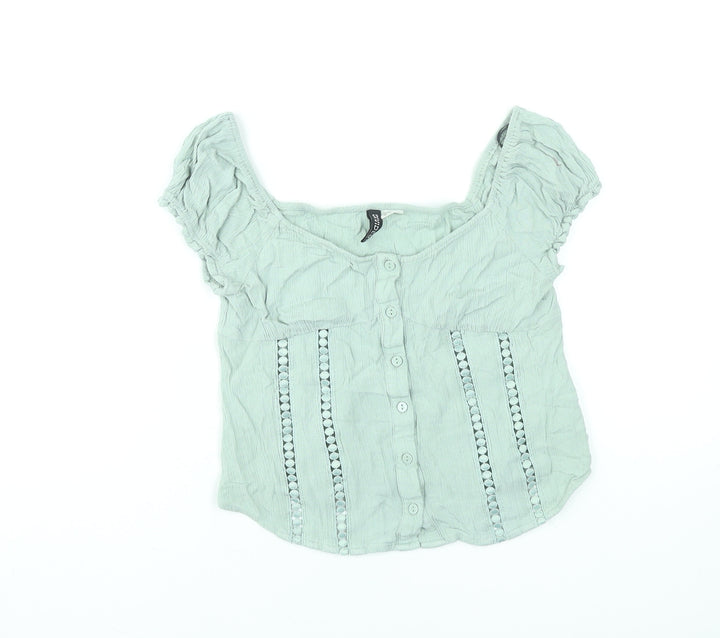 H&M Divided Women's Green Cropped Button Blouse Size 8