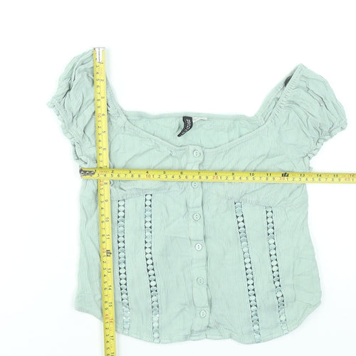 H&M Divided Women's Green Cropped Button Blouse Size 8