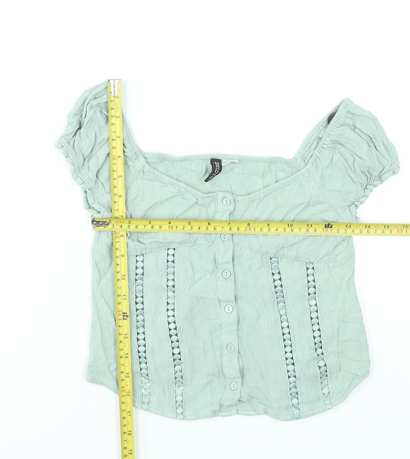 H&M Divided Women's Green Cropped Button Blouse Size 8