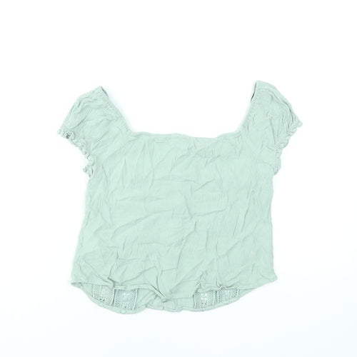 H&M Divided Women's Green Cropped Button Blouse Size 8