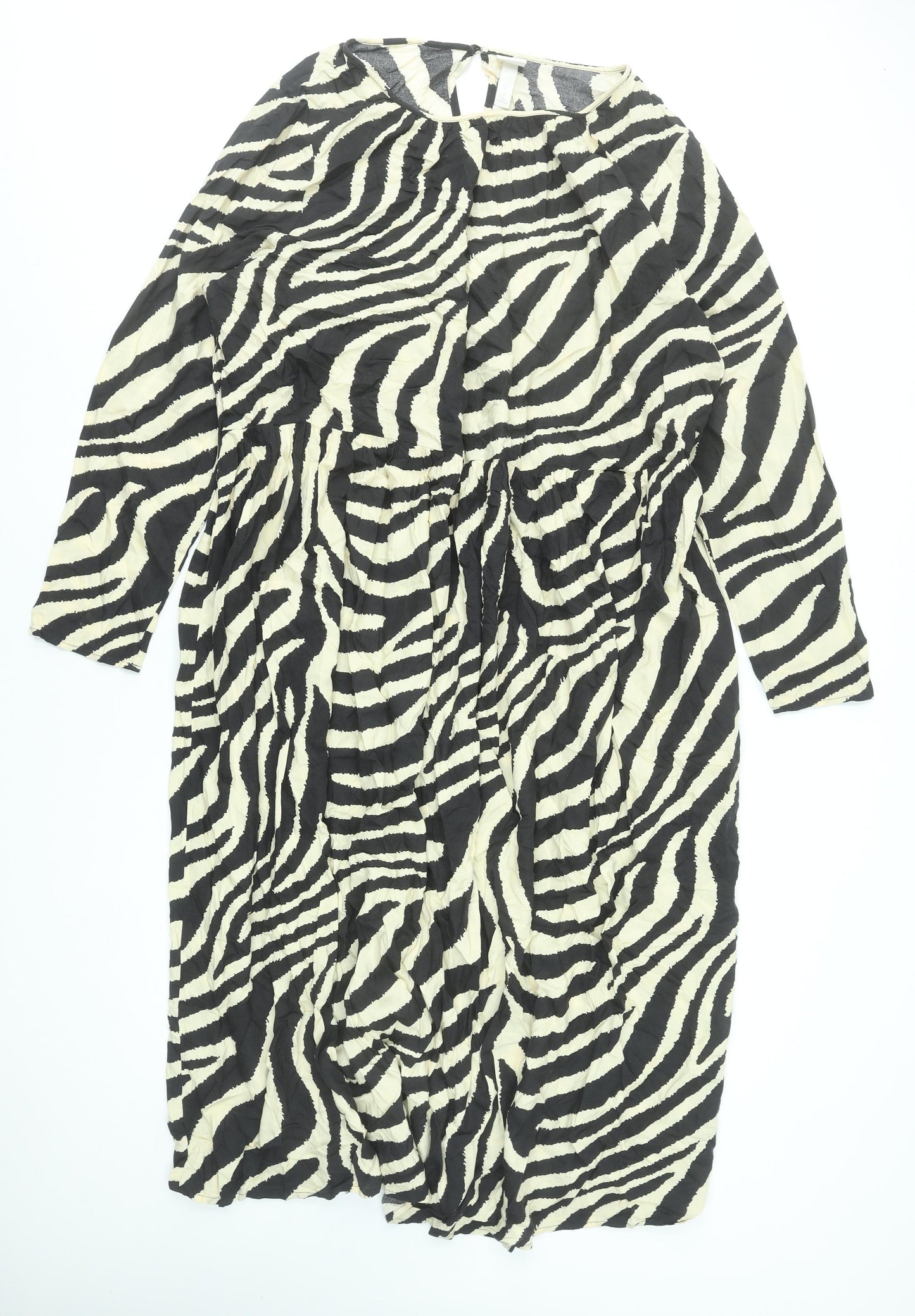 H&M Women’s Black Zebra Print A-Line Midi Dress Size XL