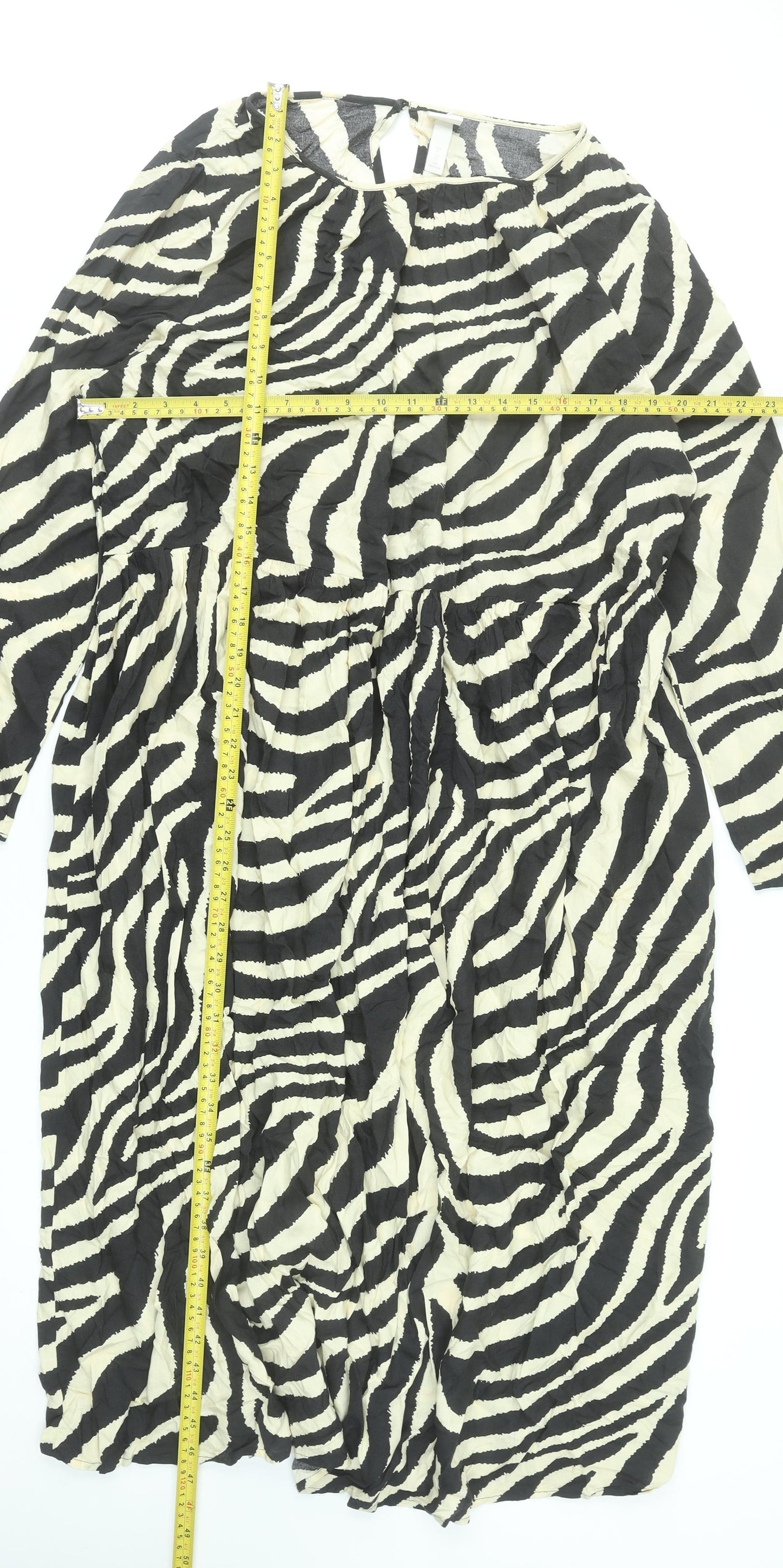 H&M Women’s Black Zebra Print A-Line Midi Dress Size XL