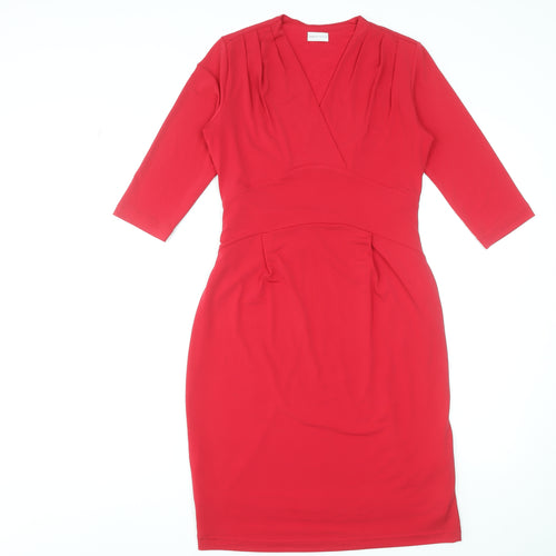 Minuet Women Red Size 8 Sheath Knee Length V-Neck Dress