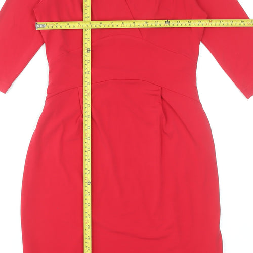 Minuet Women Red Size 8 Sheath Knee Length V-Neck Dress