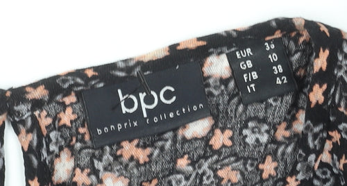 bpc Women Black Floral Knee Length A-Line Dress Size 10