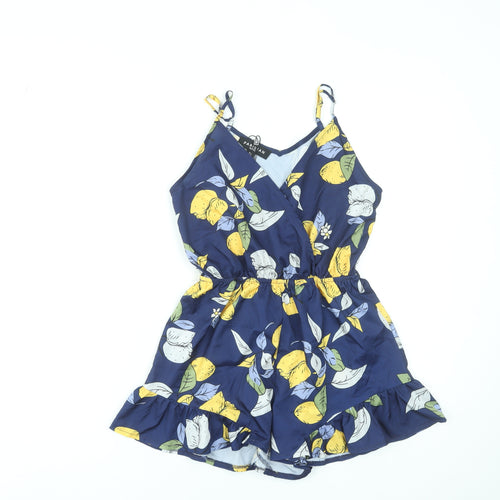 Parisian Women’s Blue Lemon Print Playsuit Size 6 Sleeveless Summer Romper