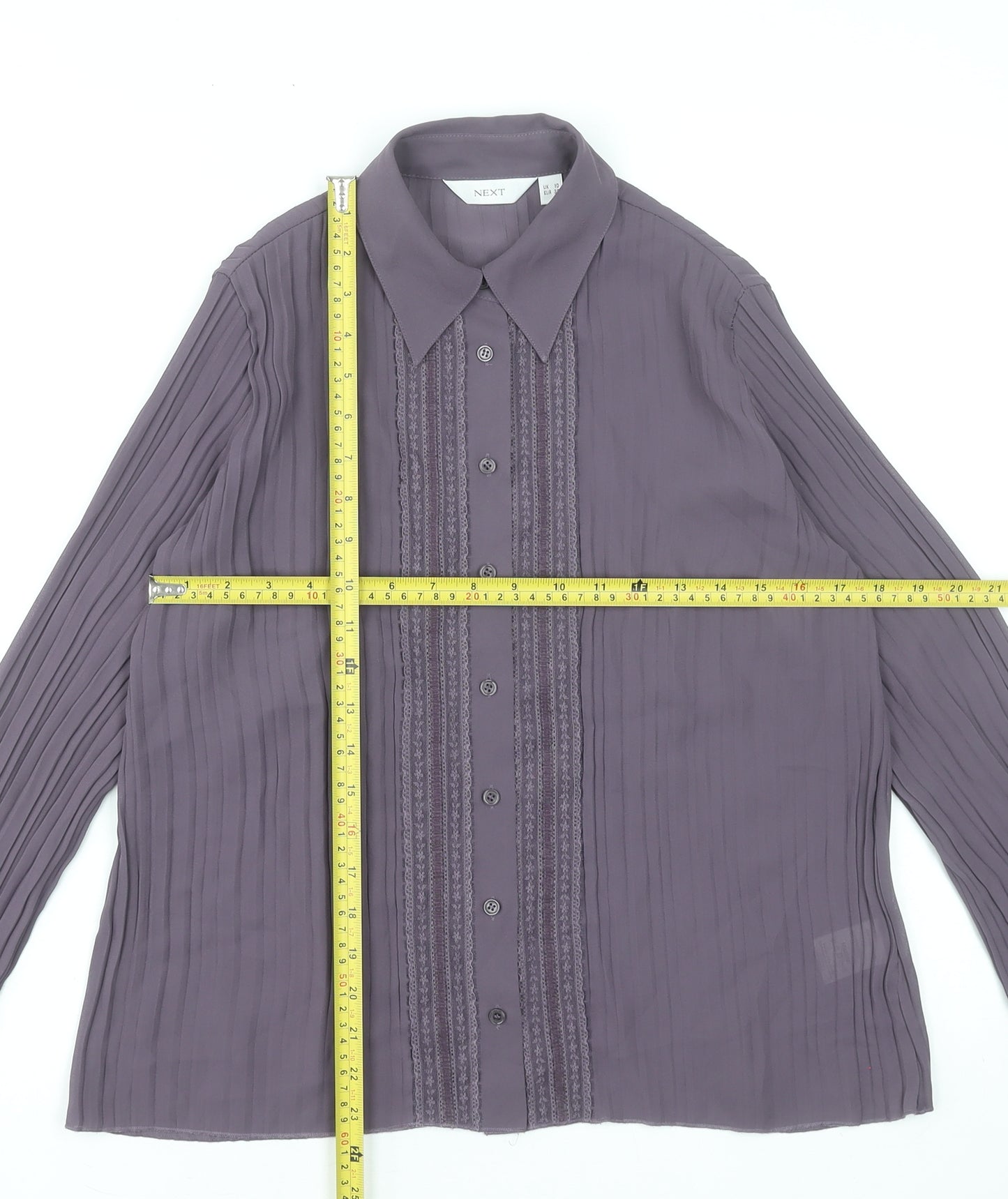 Next Women’s Purple Pleated Tunic Blouse UK 10 Long Sleeve Classic
