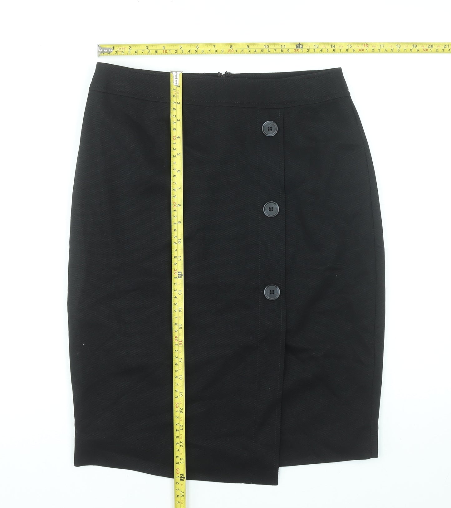 Principles Petite Women's Black Size 12 Pencil Skirt with Button Detail