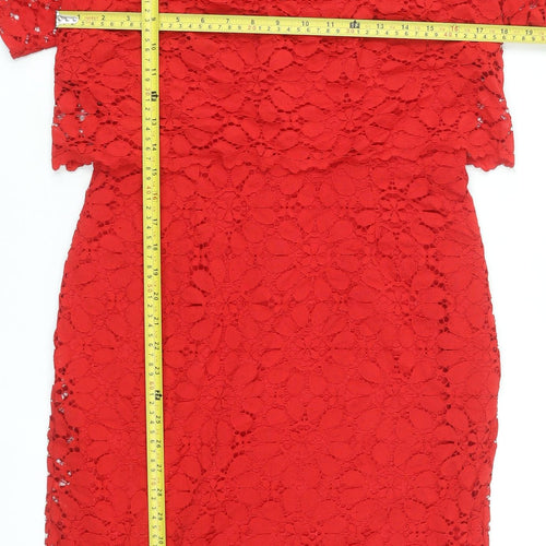 JD Williams Women's Red Lace Sheath Dress Size 12 Party V-Neck