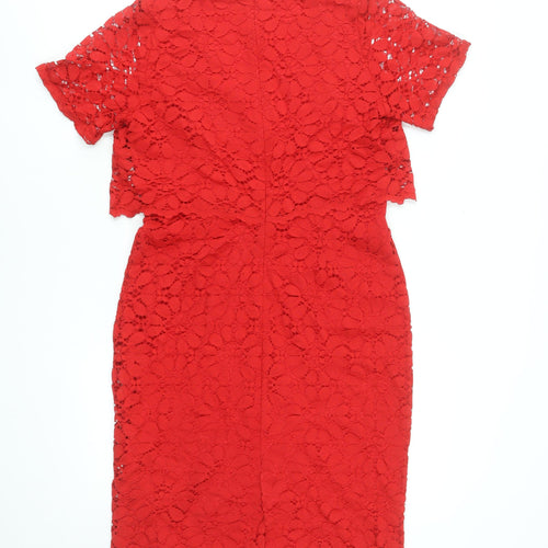 JD Williams Women's Red Lace Sheath Dress Size 12 Party V-Neck