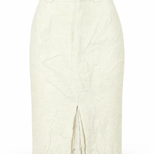 Annebros Petite Women Beige Linen Blend Straight Knee Length Skirt Size 10