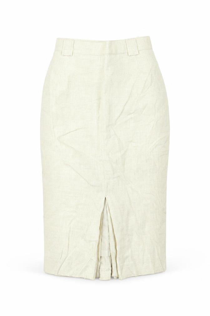 Annebros Petite Women Beige Linen Blend Straight Knee Length Skirt Size 10