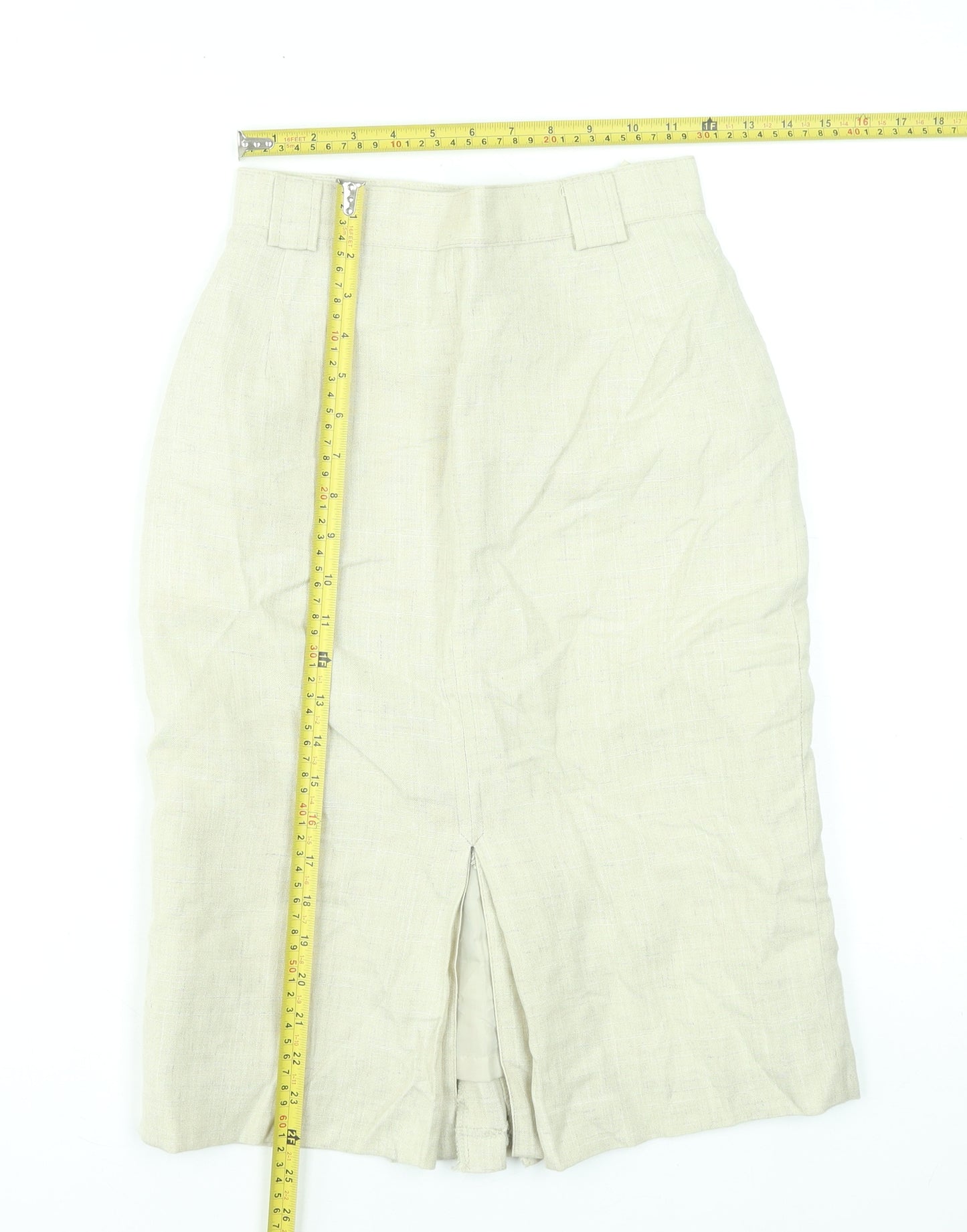 Annebros Petite Women Beige Linen Blend Straight Knee Length Skirt Size 10