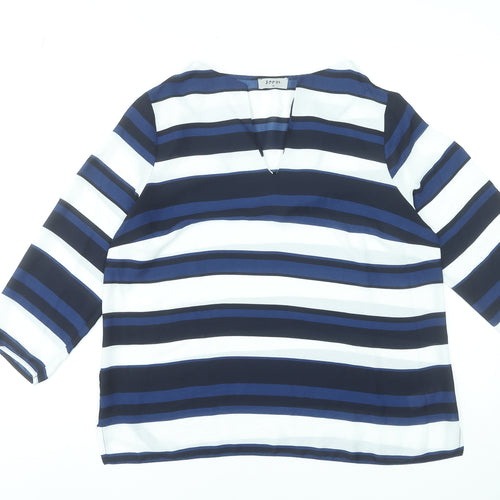 Soon Women's Navy Stripe 3/4 Sleeve V-Neck Blouse Size 16
