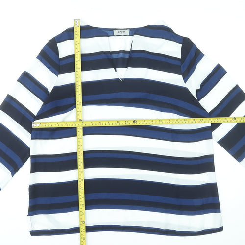 Soon Women's Navy Stripe 3/4 Sleeve V-Neck Blouse Size 16