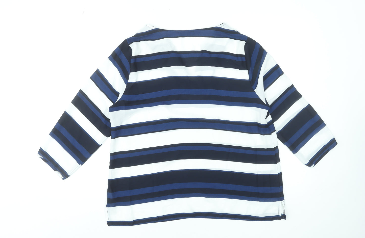 Soon Women's Navy Stripe 3/4 Sleeve V-Neck Blouse Size 16