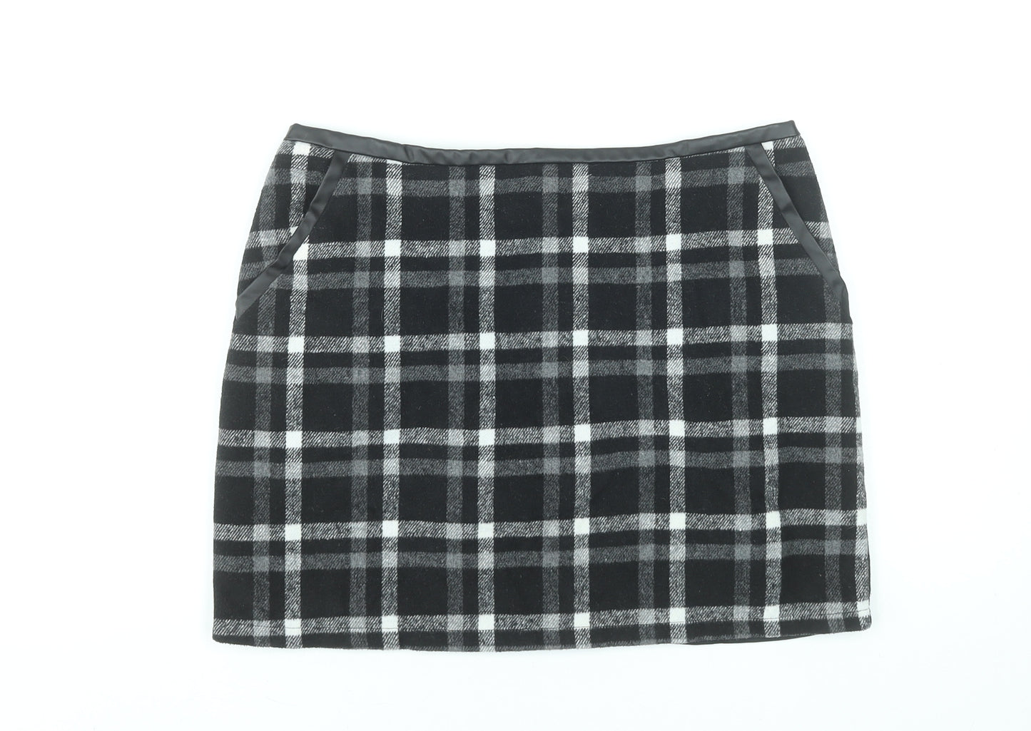 Select Women Black Check Cotton Blend Straight Skirt Size 10