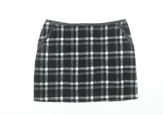 Select Women Black Check Cotton Blend Straight Skirt Size 10