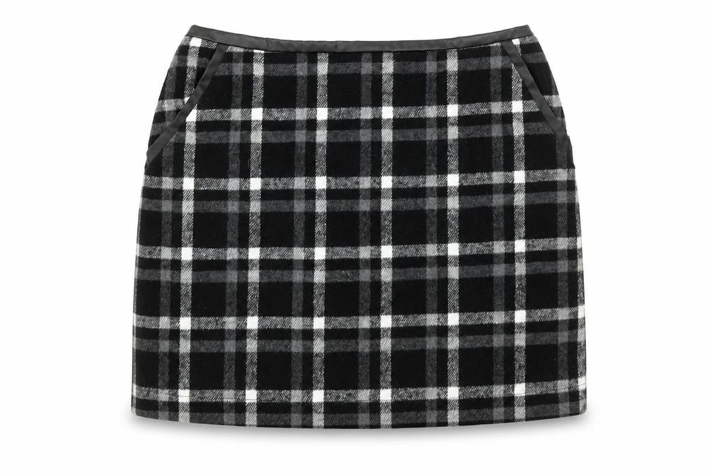 Front view of Select Women Black Check Cotton Blend Straight Skirt, size 10
