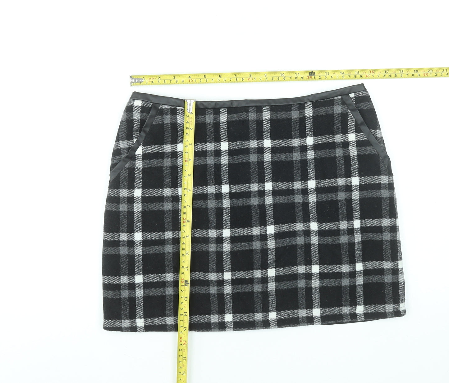 Select Women Black Check Cotton Blend Straight Skirt Size 10