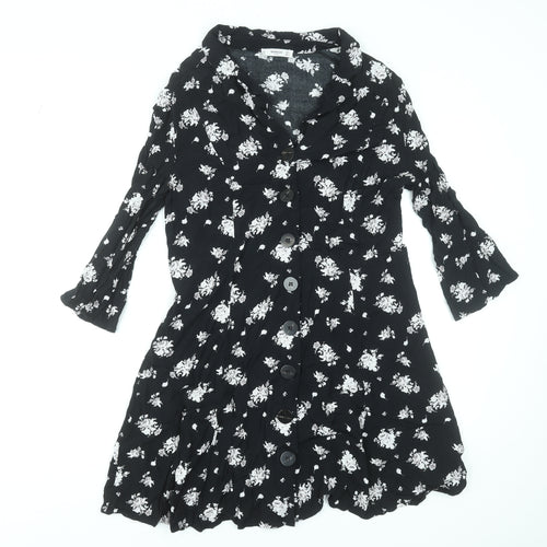 Mango Women Black Floral Button Front Shirt Dress Size 14
