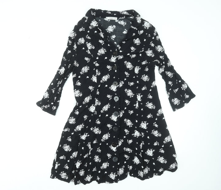 Mango Women Black Floral Button Front Shirt Dress Size 14