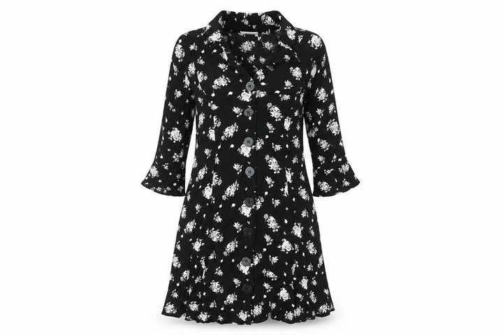 Mango Women Black Floral Button Front Shirt Dress Size 14