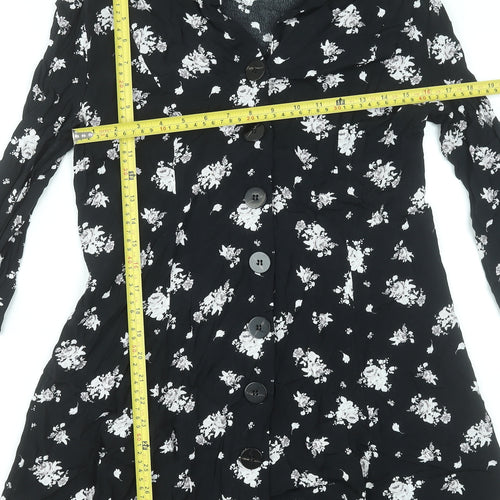 Mango Women Black Floral Button Front Shirt Dress Size 14