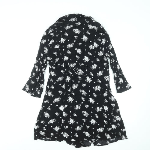 Mango Women Black Floral Button Front Shirt Dress Size 14