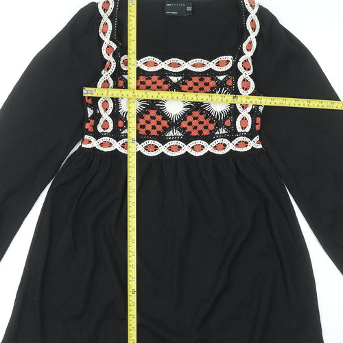 ASOS Design Women Black Size 8 Bohemian Embroidered Long Sleeve Short Dress