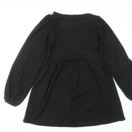ASOS Design Women Black Size 8 Bohemian Embroidered Long Sleeve Short Dress