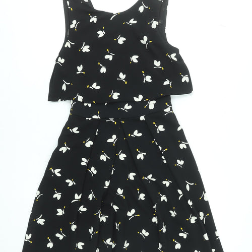 Zara Women Black Floral A-Line Sleeveless Knee Length Dress Size S