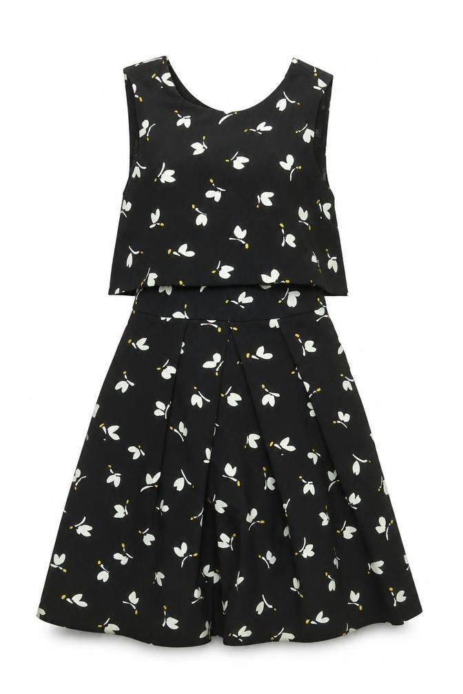 Zara Women Black Floral A-Line Sleeveless Knee Length Dress Size S