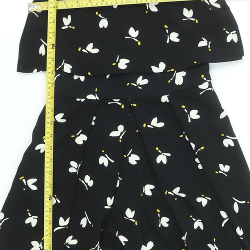 Zara Women Black Floral A-Line Sleeveless Knee Length Dress Size S