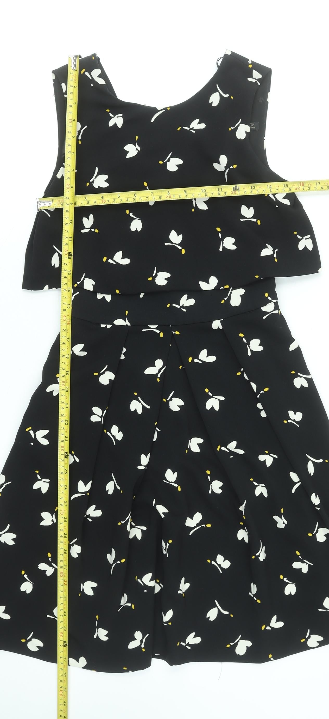 Zara Women Black Floral A-Line Sleeveless Knee Length Dress Size S
