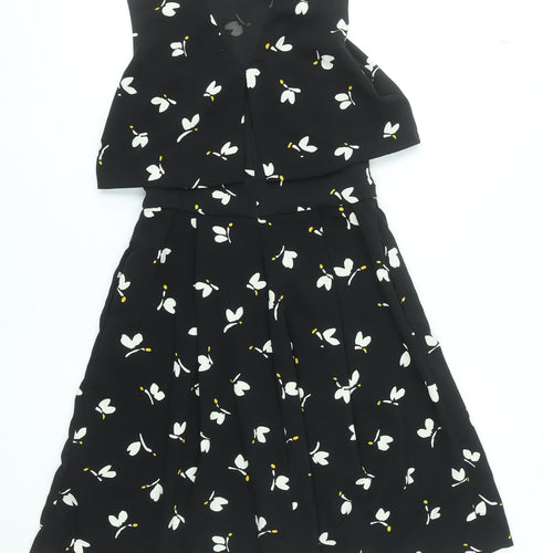 Zara Women Black Floral A-Line Sleeveless Knee Length Dress Size S