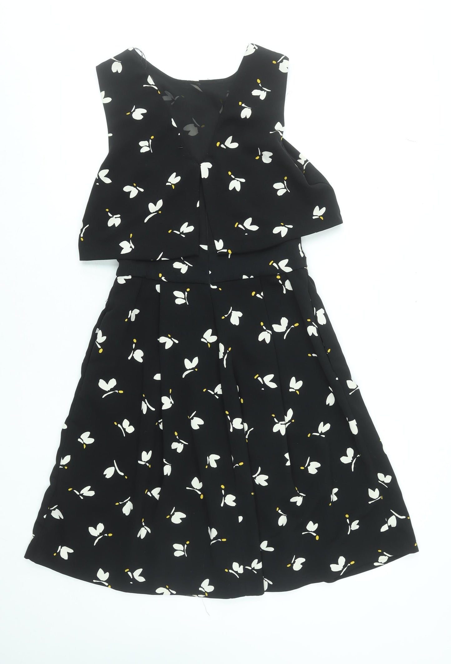 Zara Women Black Floral A-Line Sleeveless Knee Length Dress Size S