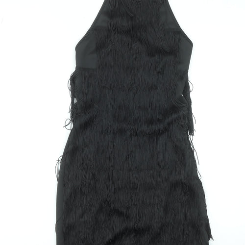 PrettyLittleThing Women’s Black Halter Fringe Bodycon Party Dress Size 8