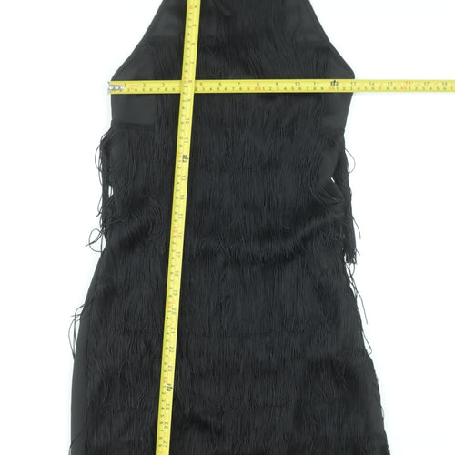 PrettyLittleThing Women’s Black Halter Fringe Bodycon Party Dress Size 8