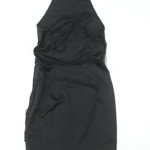 PrettyLittleThing Women’s Black Halter Fringe Bodycon Party Dress Size 8