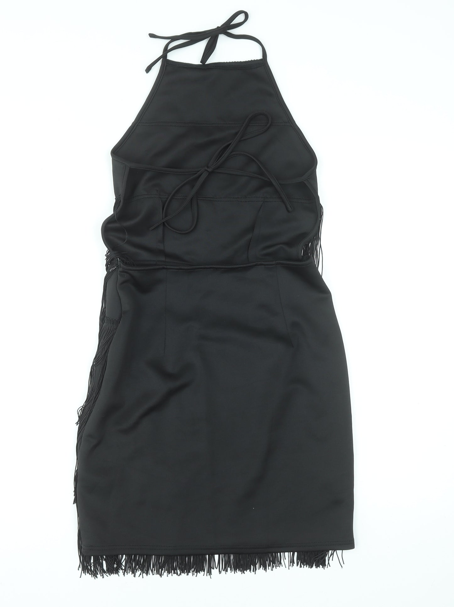 PrettyLittleThing Women’s Black Halter Fringe Bodycon Party Dress Size 8