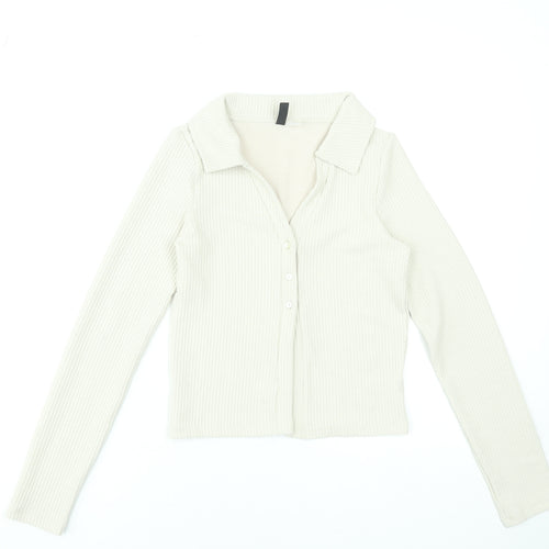 H&M Divided Women's Beige Ribbed Button-Up Collared Top Size S