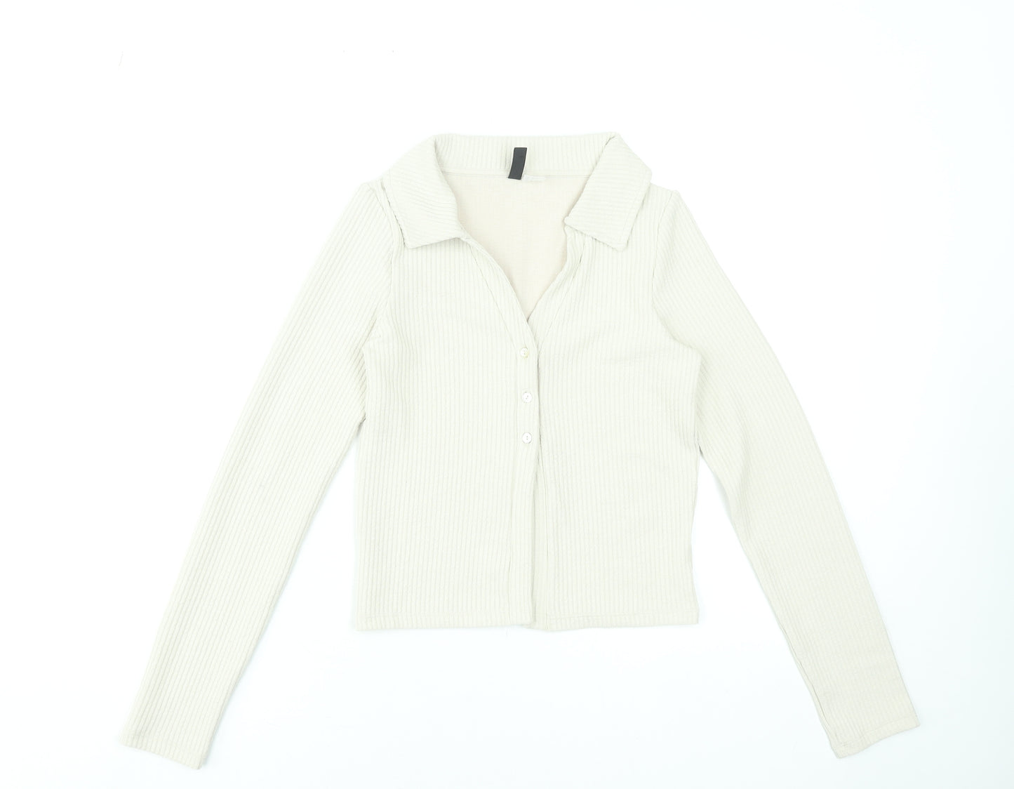 H&M Divided Women's Beige Ribbed Button-Up Collared Top Size S