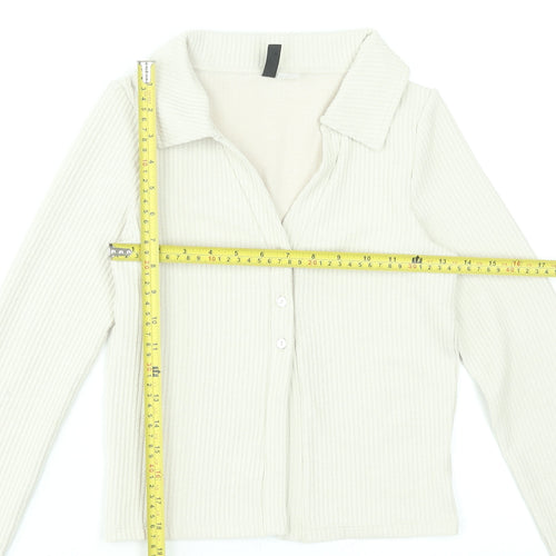 H&M Divided Women's Beige Ribbed Button-Up Collared Top Size S
