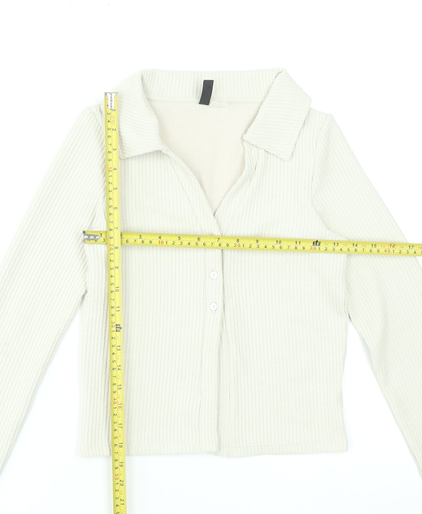 H&M Divided Women's Beige Ribbed Button-Up Collared Top Size S