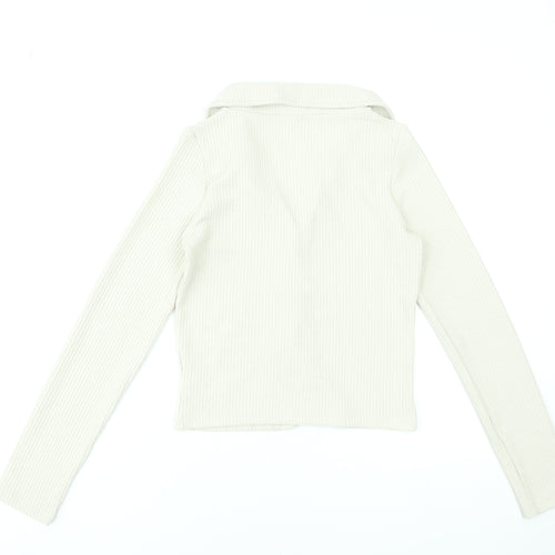 H&M Divided Women's Beige Ribbed Button-Up Collared Top Size S